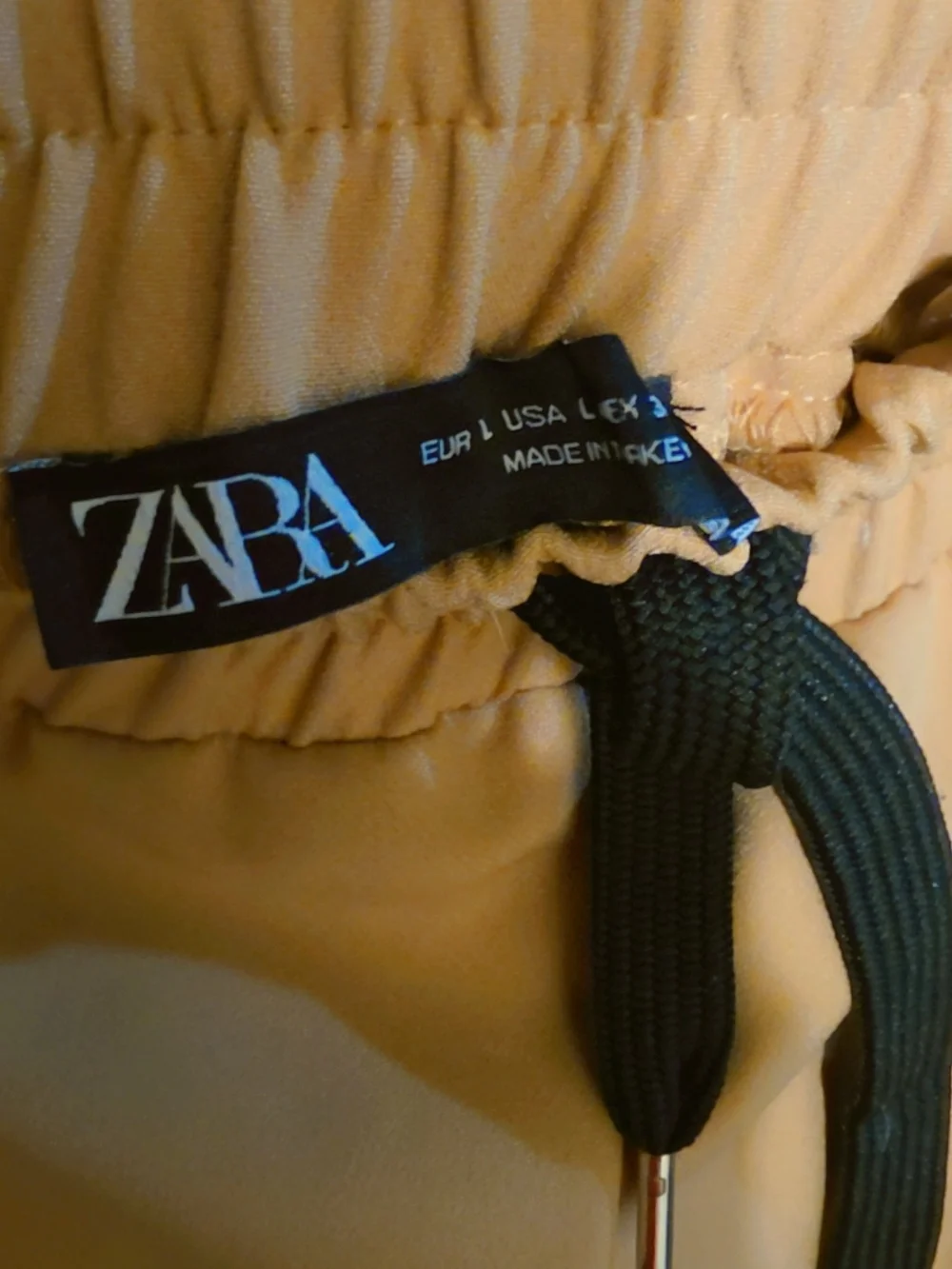 Zara Peach Elastic-Waist Jogger Pants with Contrast Drawstring